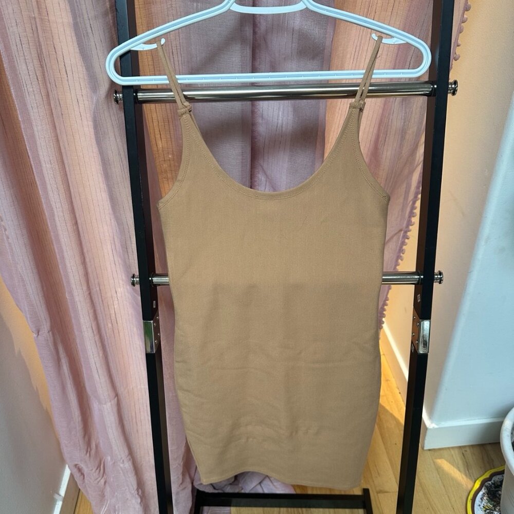 Beige Bodycon Tank Dress Size Small Minimalist Neutral Stretch